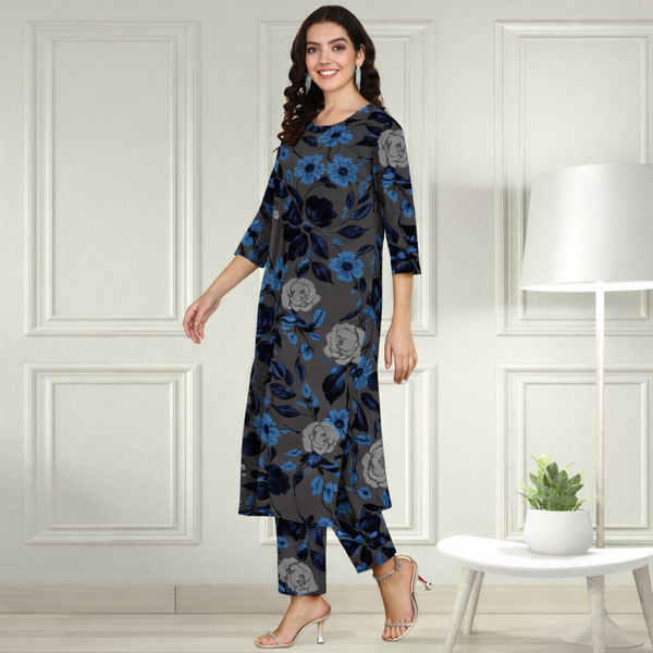 Floral Printed Spandex Kurti Pant Co-Ord Set for Women | Stretchable & Stylish Ethnic Wear