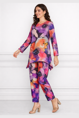 🌸 Floral Printed Spandex Kurti Pant Co-Ord Set 🌸