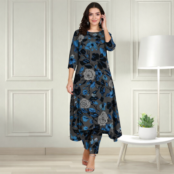 Floral Printed Spandex Kurti Pant Co-Ord Set for Women | Stretchable & Stylish Ethnic Wear
