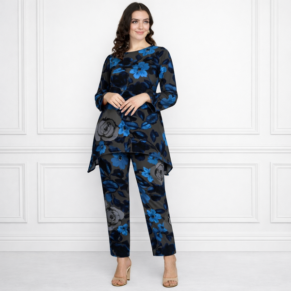 🌸 Floral Printed Spandex Kurti Pant Co-Ord Set 🌸