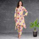 🌸 Floral Print Spandex Kurti Pant Co-Ord Set 🌸