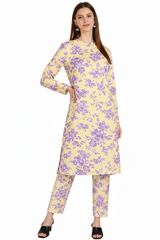 🌸 Floral Printed Spandex Kurti Pant Co-Ord Set 🌸
