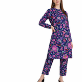 🌸 Floral Printed Spandex Kurti Pant Co-Ord Set 🌸