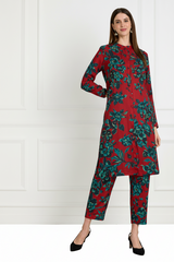 🌸 Floral Printed Spandex Kurti Pant Co-Ord Set 🌸