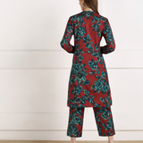 🌸 Floral Printed Spandex Kurti Pant Co-Ord Set 🌸
