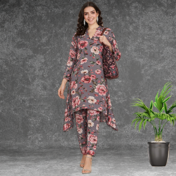 ✨ Printed Spandex Kurti Pant Co-Ord Set ✨