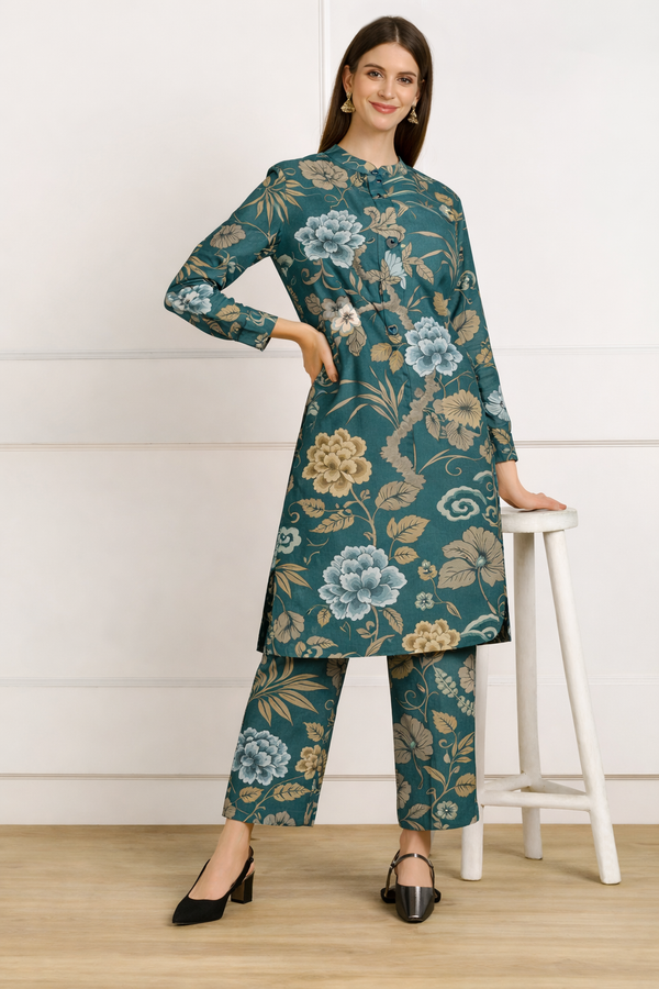 ✨ Printed Spandex Kurti Pant Co-Ord Set ✨