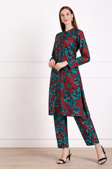 🌸 Floral Printed Spandex Kurti Pant Co-Ord Set 🌸