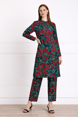 🌸 Floral Printed Spandex Kurti Pant Co-Ord Set 🌸