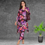 🌸 Floral Print Spandex Kurti Pant Co-Ord Set 🌸