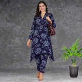 🌸 Floral Print Spandex Kurti Pant Co-Ord Set 🌸