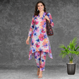 🌸 Floral Print Spandex Kurti Pant Co-Ord Set 🌸