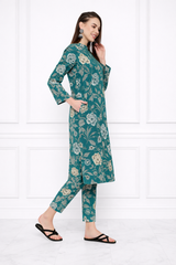 🌸 Floral Printed Spandex Kurti Pant Co-Ord Set 🌸