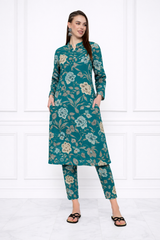 🌸 Floral Printed Spandex Kurti Pant Co-Ord Set 🌸