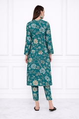 🌸 Floral Printed Spandex Kurti Pant Co-Ord Set 🌸