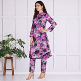 🌸 Floral Printed Spandex Kurti Pant Co-Ord Set 🌸