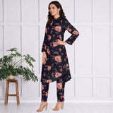 🌸 Floral Printed Spandex Kurti Pant Co-Ord Set 🌸