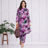 🌸 Floral Printed Spandex Kurti Pant Co-Ord Set 🌸