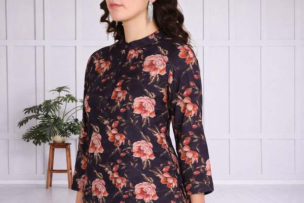 🌸 Floral Printed Spandex Kurti Pant Co-Ord Set 🌸