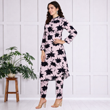 🌸 Floral Printed Spandex Kurti Pant Co-Ord Set 🌸
