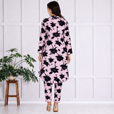 🌸 Floral Printed Spandex Kurti Pant Co-Ord Set 🌸