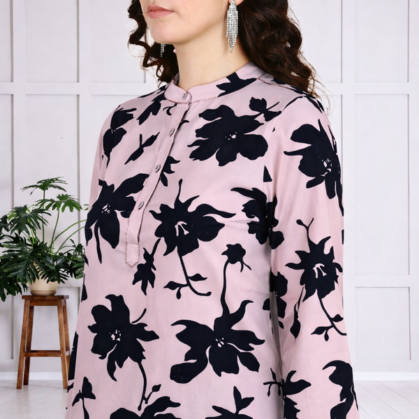 🌸 Floral Printed Spandex Kurti Pant Co-Ord Set 🌸
