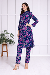 🌸 Floral Print Spandex Kurti Pant Co-Ord Set 🌸