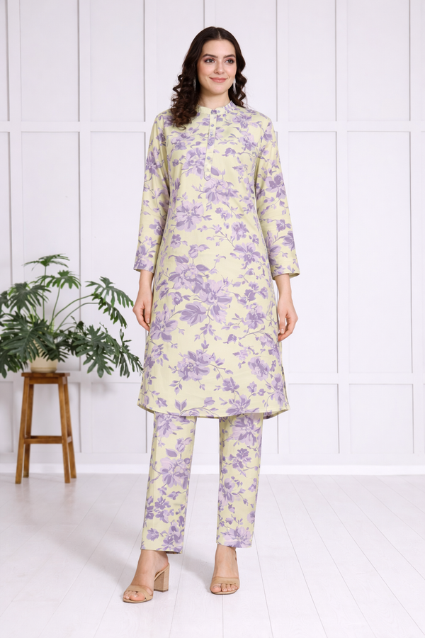 🌸 Floral Print Spandex Kurti Pant Co-Ord Set 🌸  Comfort Meets Everyday Elegance