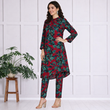 🌺 Floral print spandex kurti‑pant co‑ord set