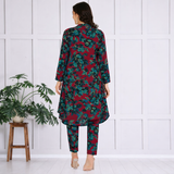 🌺 Floral print spandex kurti‑pant co‑ord set
