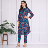 🌺 Floral print spandex kurti‑pant co‑ord set