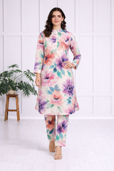 🌺 Floral print spandex kurti‑pant co‑ord set