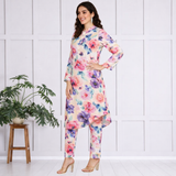 🌺 Floral print spandex kurti‑pant co‑ord set