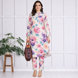 🌺 Floral print spandex kurti‑pant co‑ord set