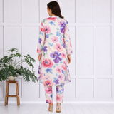 🌺 Floral print spandex kurti‑pant co‑ord set
