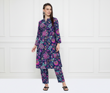 🌸 Floral Printed Spandex Kurti Pant Co-Ord Set 🌸