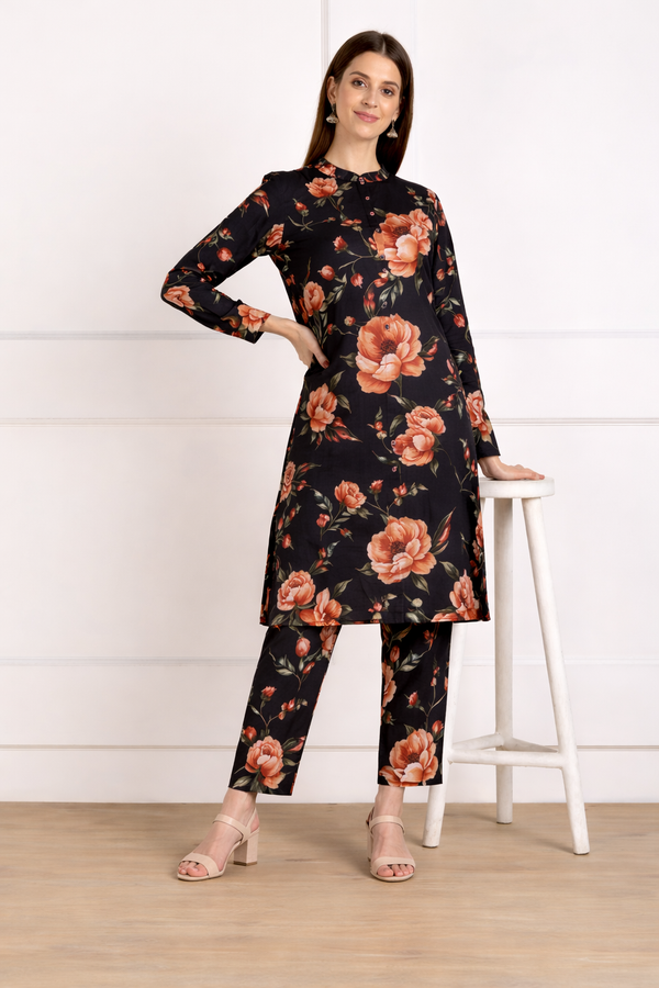 ✨ Printed Spandex Kurti Pant Co-Ord Set ✨
