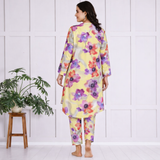 🌺 Floral print spandex kurti‑pant co‑ord set