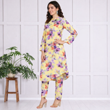 🌺 Floral print spandex kurti‑pant co‑ord set