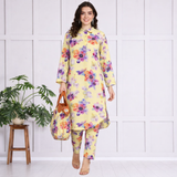 🌺 Floral print spandex kurti‑pant co‑ord set