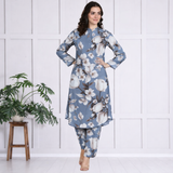 🌺 Floral print spandex kurti‑pant co‑ord set