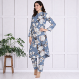 🌺 Floral print spandex kurti‑pant co‑ord set