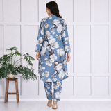 🌺 Floral print spandex kurti‑pant co‑ord set
