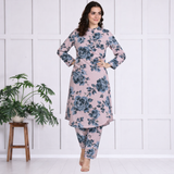 🌺 Floral print spandex kurti‑pant co‑ord set