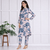 🌺 Floral print spandex kurti‑pant co‑ord set