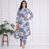 🌺 Floral print spandex kurti‑pant co‑ord set