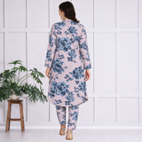 🌺 Floral print spandex kurti‑pant co‑ord set