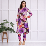 🌺 Floral print spandex kurti‑pant co‑ord set