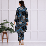 🌺 Floral print spandex kurti‑pant co‑ord set
