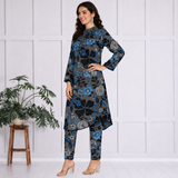🌺 Floral print spandex kurti‑pant co‑ord set